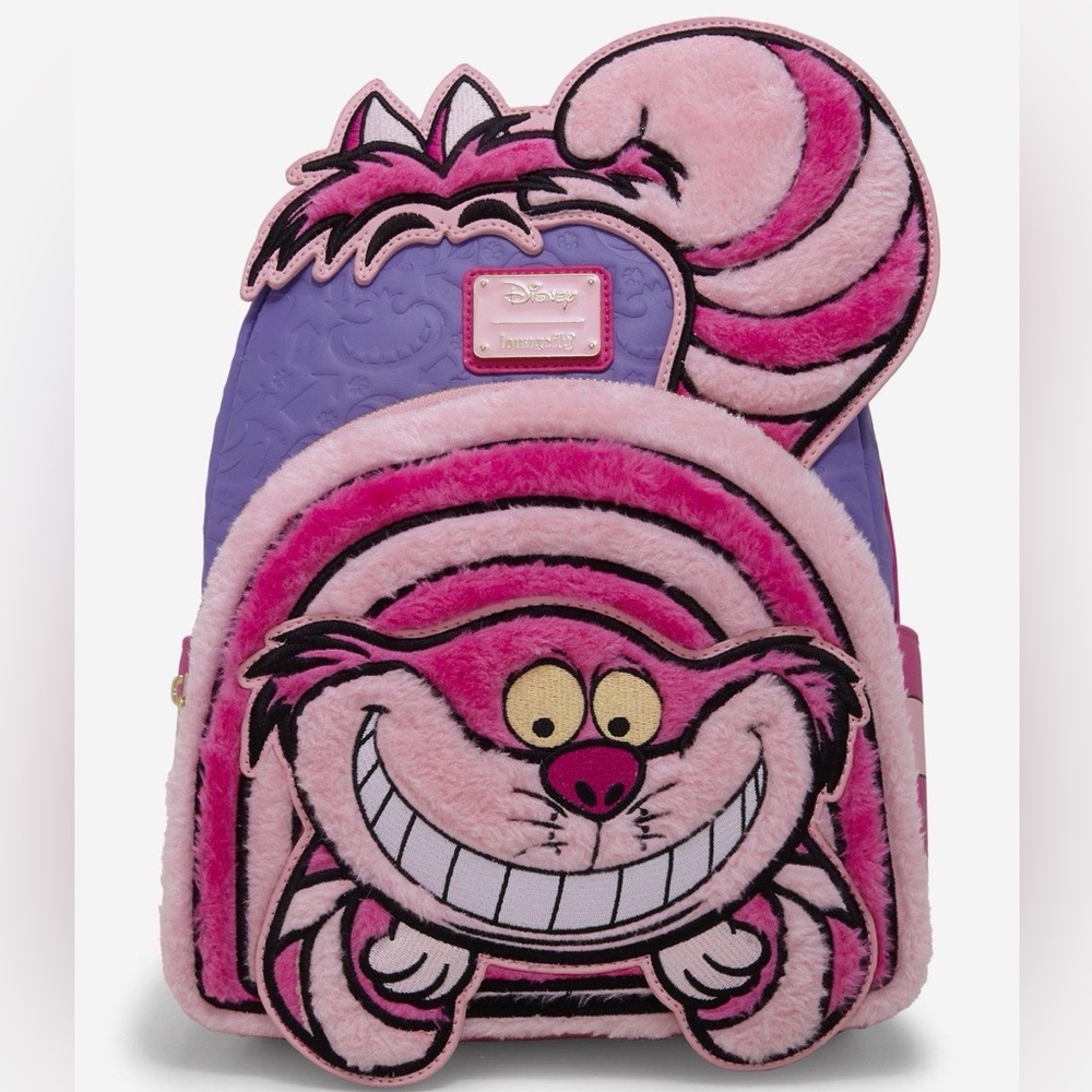 New Loungefly Disney Alice in Wonderland Fuzzy Cheshire Cat Mini Backpack